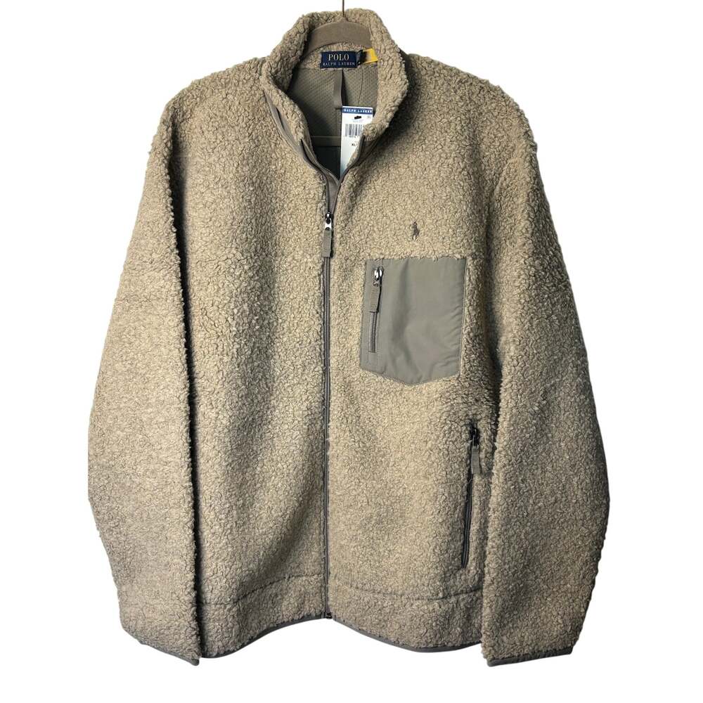 NWT Polo Ralph Lauren Beige Sherpa Fleece Full-Zip Jacket Zip Pockets XL/TG $228